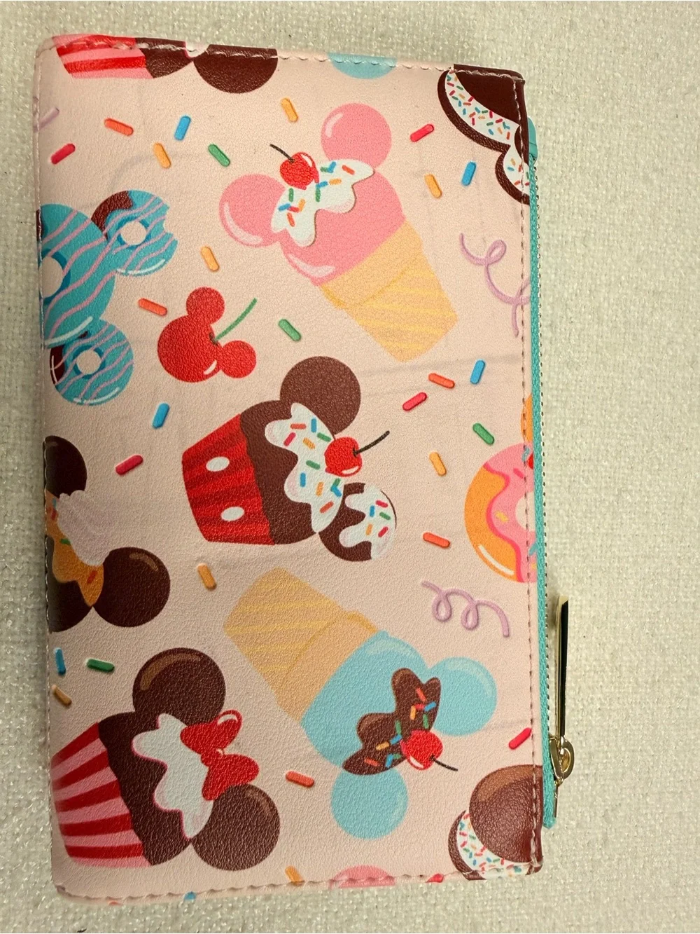 Loungefly Pink Disney Treats Zip-Around Wallet with Turquoise Trim